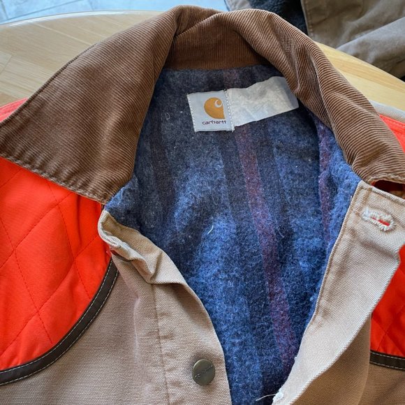 Carhartt cocoa brown canvas jacket with neon orange accents. RARE - Picture 2 of 2
